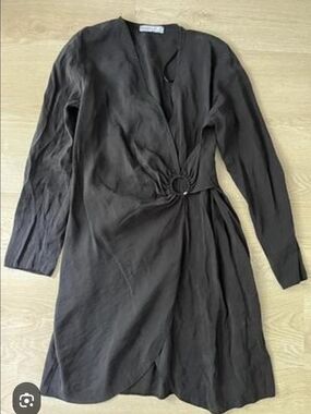 Primark Black Long-Sleeve Wrap Dress with Waist Ring